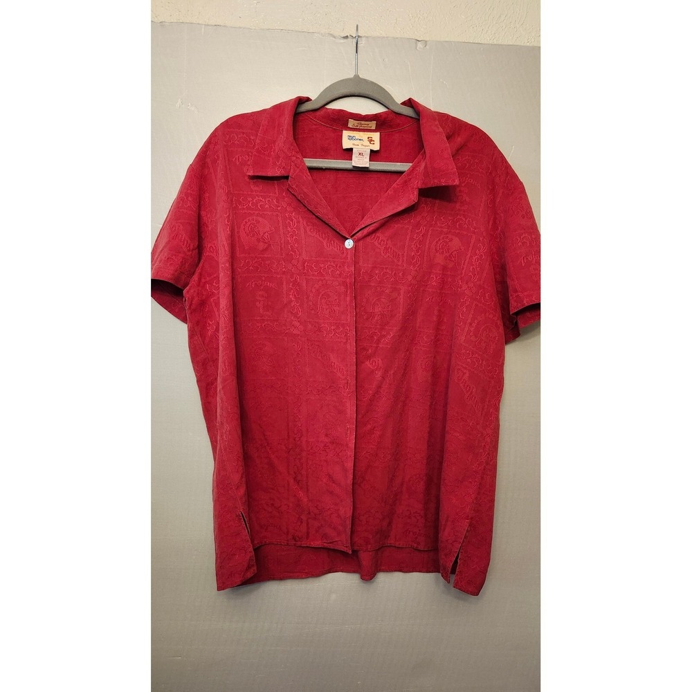 Reyn Spooner USC Trojans Hawaiian Shirt Women XL Red Floral Camp Buttonβ Up Vtg